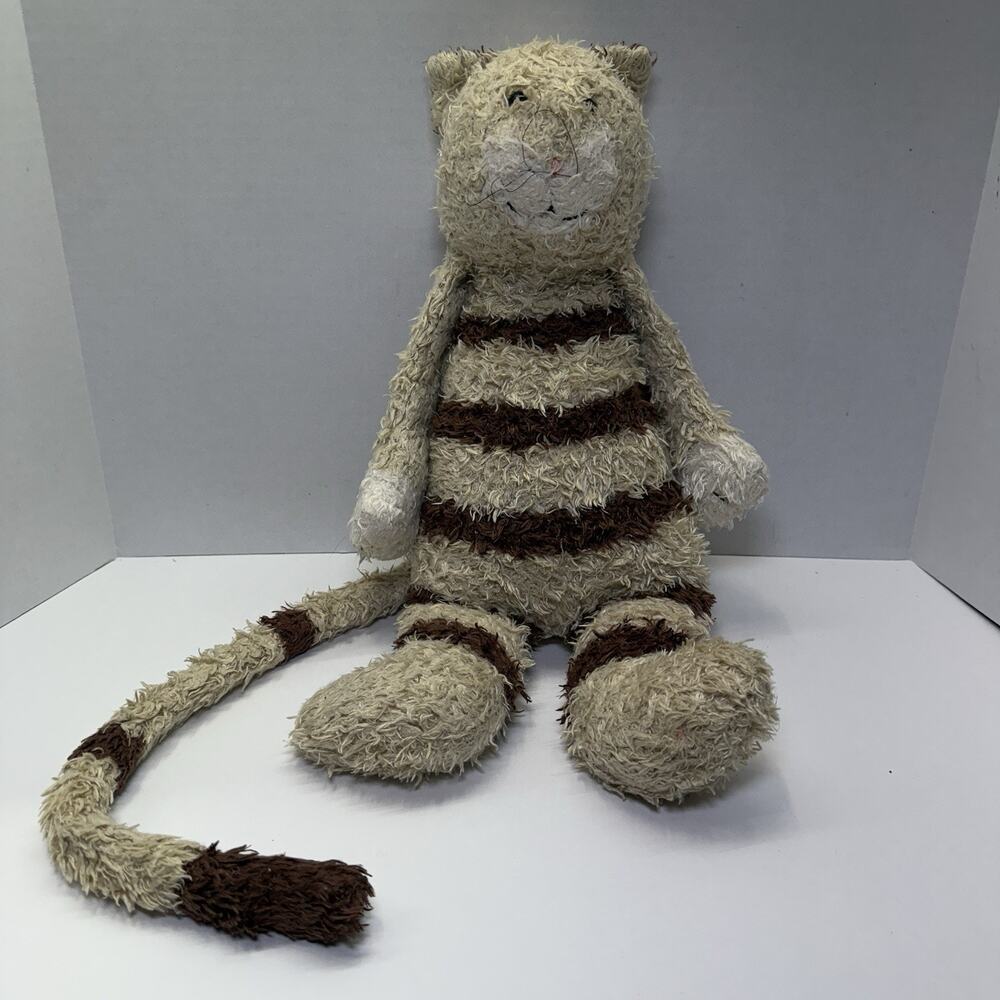 Jellycat Bunglie Kitty Cat Floppy Kitten Plush Shaggy Long Tail Tabby Tan